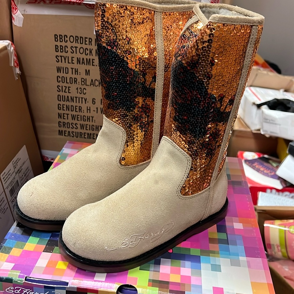 Ed hardybootstrap Iceland tan beige brown snow boots us size 5 uk 2.5 Eur 36